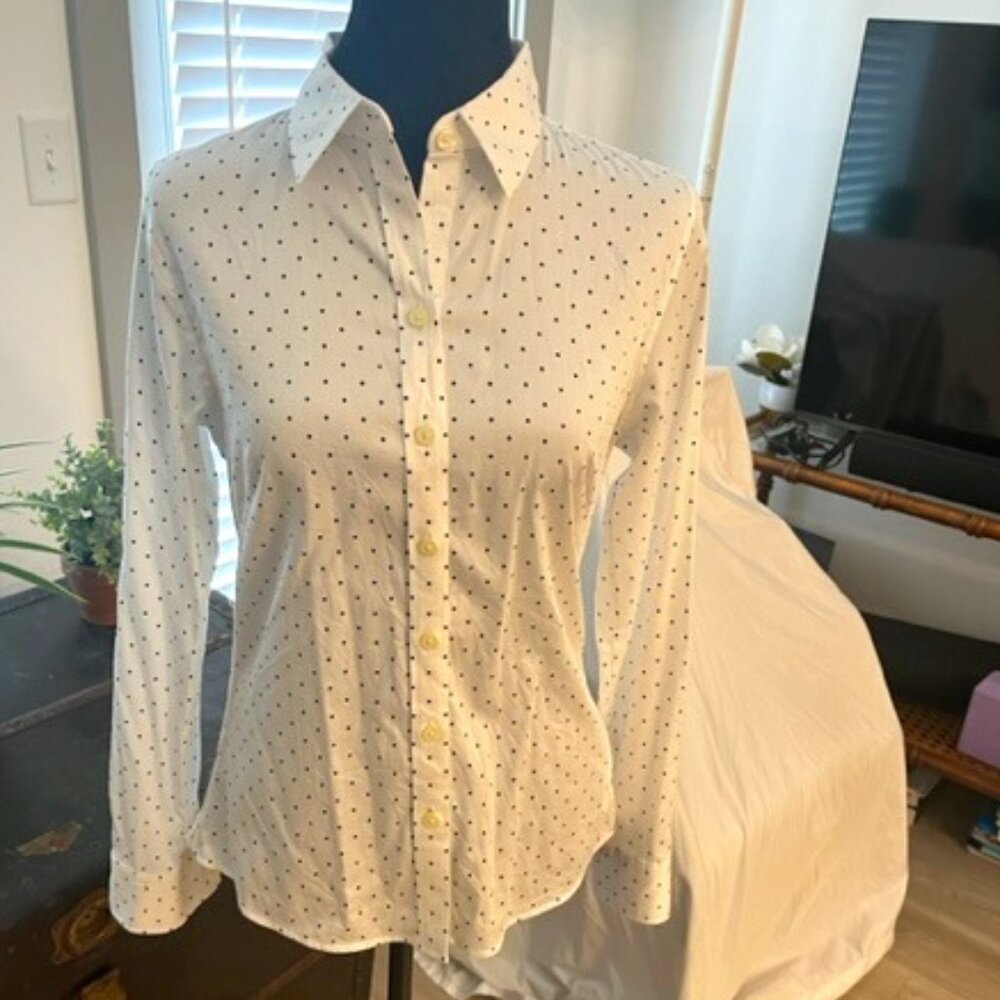 Banana Republic White Button Down Shirt Polka Dots